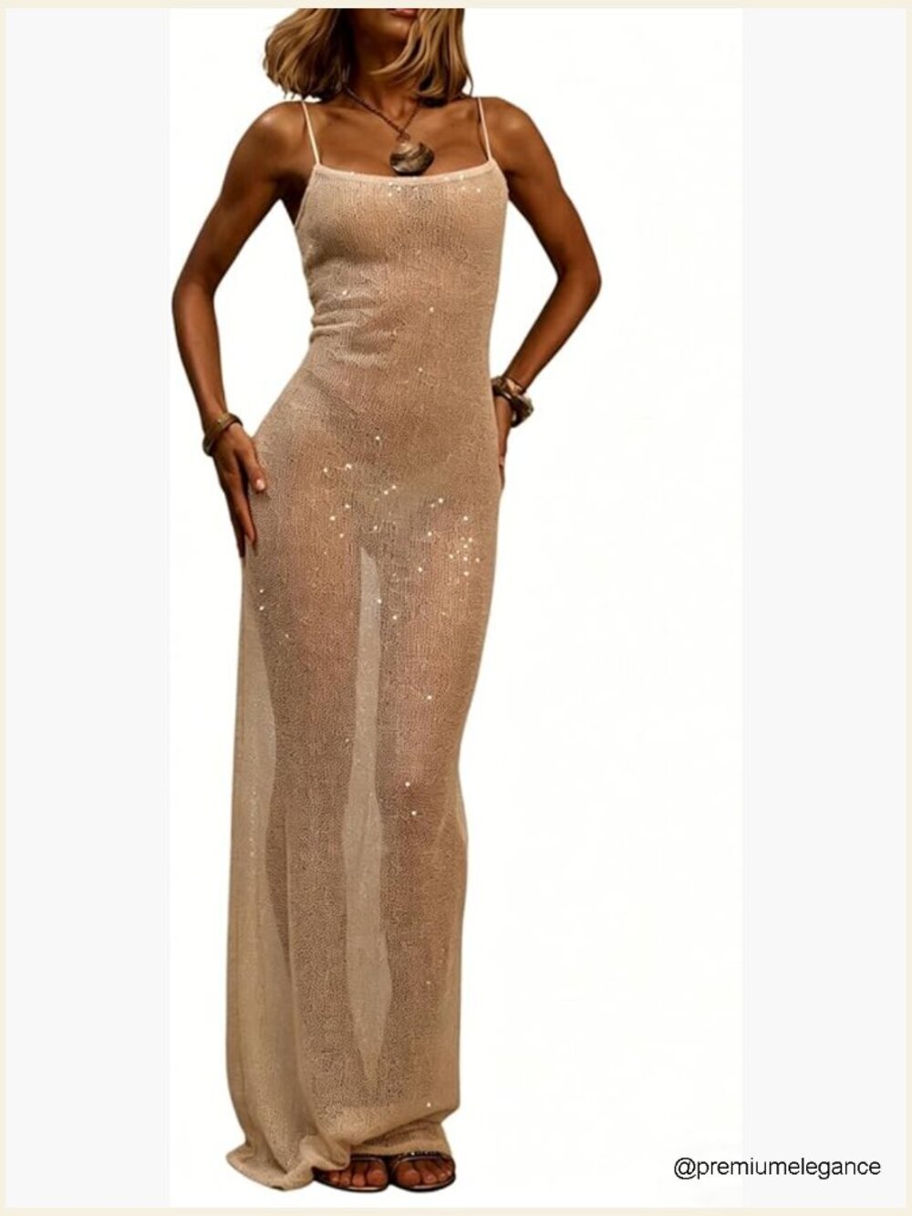 Sequin Mesh Fishtail Maxi Dress Sleeveless Sparkly Formal